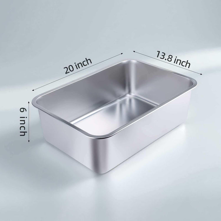 Stainless Steel Cat Litter Box - Large Metal High-Sided Pan for Cats, Pets, Non-Stick, Odor-Free, Easy to Clean, Splash-Proof, Durable (17.7" L x 13.8" W x 6" H)