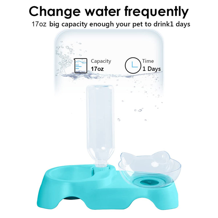 MILIFUN Double Dog Cat Bowls - Pets Water and Food Bowl Set, 15°Tilted Water and Food Bowl Set with Automatic Waterer Bottle for Small or Medium Size Dogs Cats