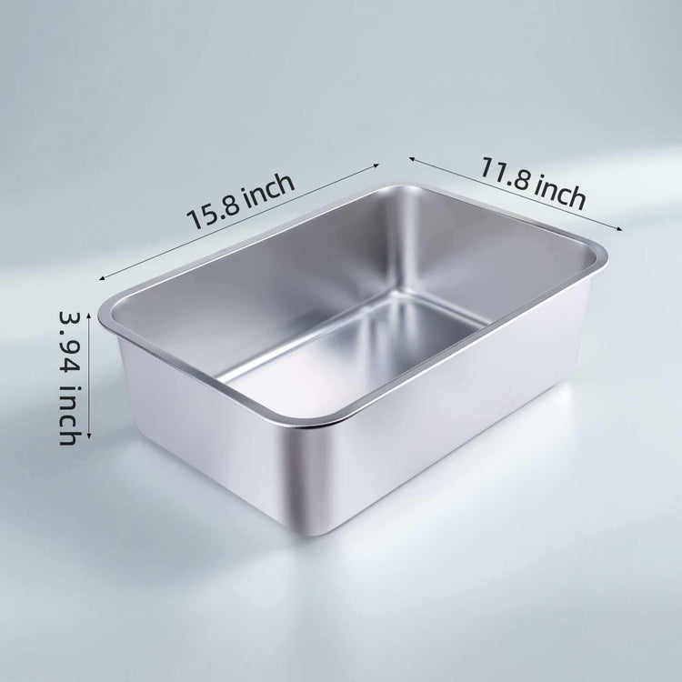 Stainless Steel Cat Litter Box - Large Metal High-Sided Pan for Cats, Pets, Non-Stick, Odor-Free, Easy to Clean, Splash-Proof, Durable (17.7" L x 13.8" W x 6" H)