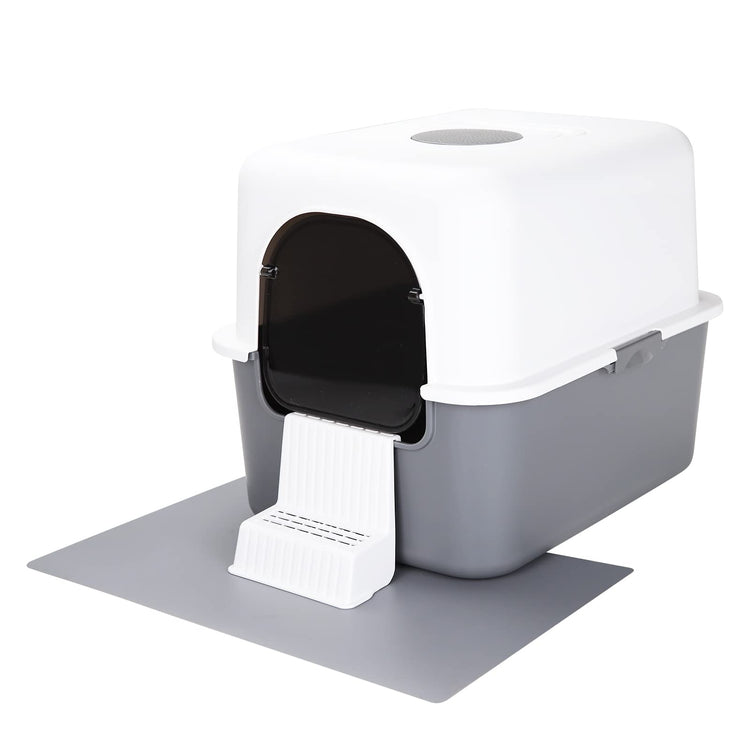 Sfozstra Black Enclosed Cat Litter Box with Lid - Lift-Off Buckle Lock for Easy Cleaning, High Sides Splash-Proof & Leak-Proof, Odor-Reducing with Deodorizer, Includes Sand Pedal, for Cats up to 8 lbs
