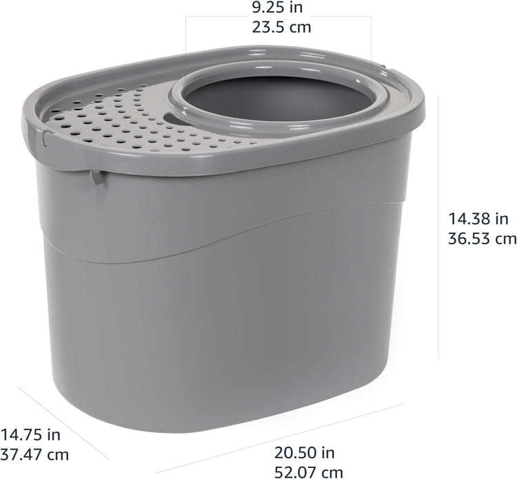 Amazon Basics Large Cat Litter Box with High Sides, Open Top for Easy Access, Includes Scoop with Storage, 19" x 15" x 11.75", Grey/Beige