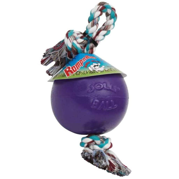 Jolly Pets Romp-n-Roll Rope and Ball Dog Toy, 6 Inches/Medium, Red (606 RD)