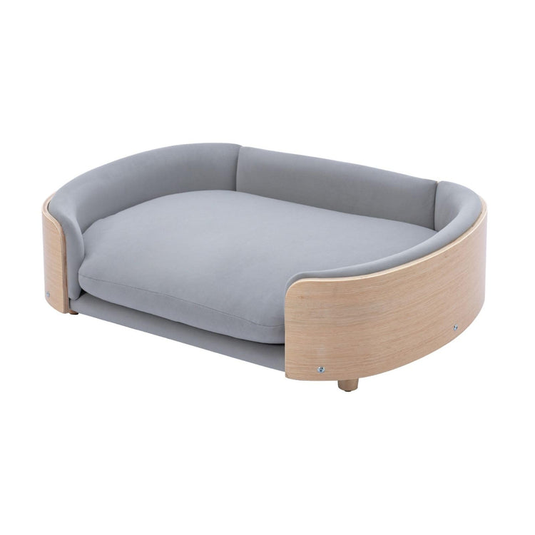 Velvet Dog Bed Pet Sofa with Solid Wood Legs and Bent Wood Back, Stain-Resistant Cushion in Multiple Colors - Luxury Pet Furniture for Cats and Dogs, Dark Grey
