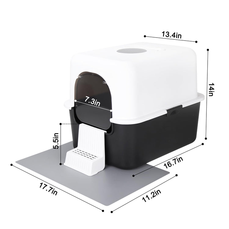 Sfozstra Black Enclosed Cat Litter Box with Lid - Lift-Off Buckle Lock for Easy Cleaning, High Sides Splash-Proof & Leak-Proof, Odor-Reducing with Deodorizer, Includes Sand Pedal, for Cats up to 8 lbs