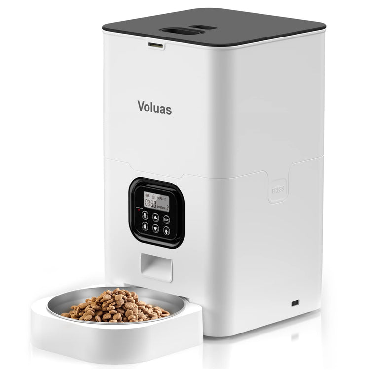 VOLUAS Automatic Cat Feeders - Timed Pet Feeder for Cats and Dogs with Dry Food Dispenser, Desiccant Bag, Programmable Portion Control, 4 Daily Meals, 10s Voice Recorder