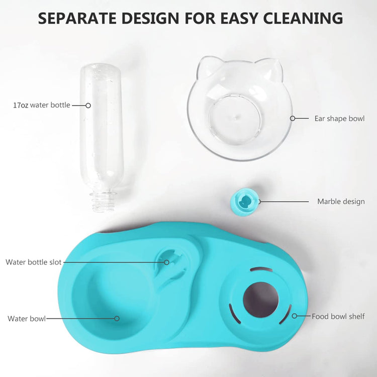 MILIFUN Double Dog Cat Bowls - Pets Water and Food Bowl Set, 15°Tilted Water and Food Bowl Set with Automatic Waterer Bottle for Small or Medium Size Dogs Cats