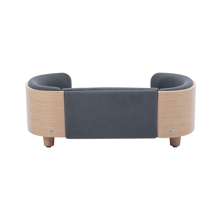 Velvet Dog Bed Pet Sofa with Solid Wood Legs and Bent Wood Back, Stain-Resistant Cushion in Multiple Colors - Luxury Pet Furniture for Cats and Dogs, Dark Grey