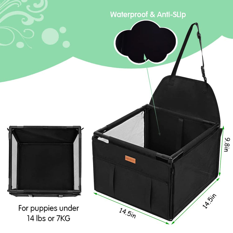 Dog Car Seat Puppy Portable Pet Booster Car Seat with Clip-On Safety Leash and PVC Support Pipe, Anti-Collapse,Perfect for Small Pets