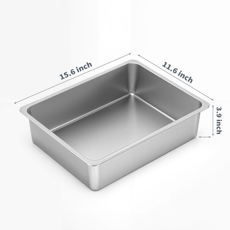 Kirecoo Stainless Steel Cat Litter Box - Metal High Sided Cat Pan, Large Stainless Steel Box, Indoor Litter Tray, Non Stick, No Smell, Easy to Clean, Pet Toilet Supplies for Kitten, Kitty, Rabbit