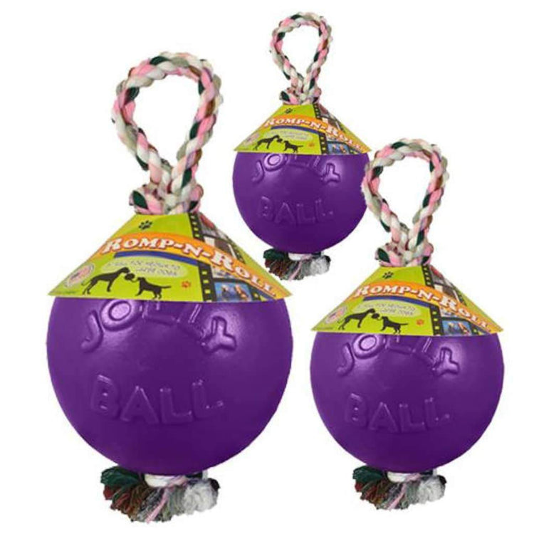 Jolly Pets Romp-n-Roll Rope and Ball Dog Toy, 6 Inches/Medium, Red (606 RD)