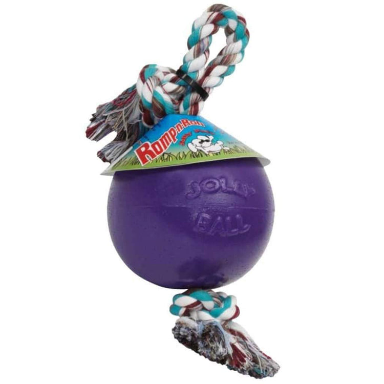 Jolly Pets Romp-n-Roll Rope and Ball Dog Toy, 6 Inches/Medium, Red (606 RD)