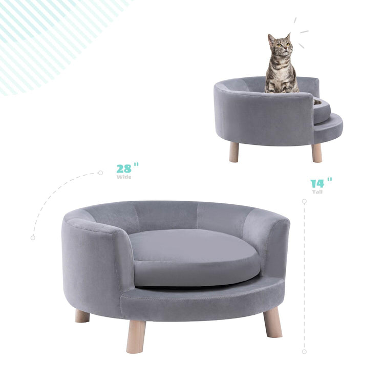 CRITTER SITTERS 33” Faux Suede Ped Bed in Brown, Durable Washable Sofa Couch for Small & Medium Cats & Dogs, Must Have Accessory for Yorkies, Shih Tzus & Frenchies, Kitten & Puppy Essential Furniture