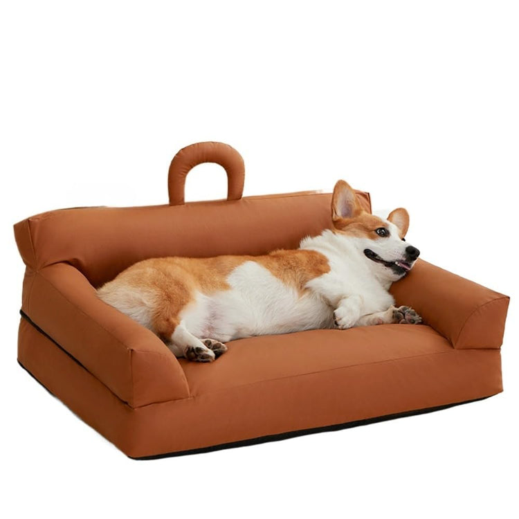 Pet Sofa Bed for Small Cats & Dogs - Faux Leather Cat Dog Couch with Non-Slip Bottom, Soft Kennel Sofa Chair for Indoor Use(Coffee)