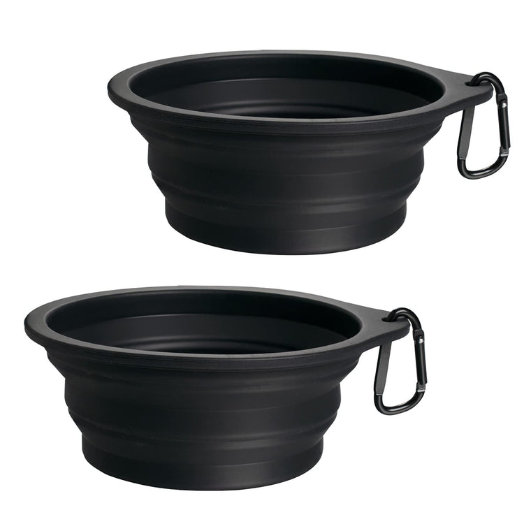 PetBonus 2-Pack Silicone Collapsible Dog Bowls, BPA Free Dishwasher Safe, Portable Foldable Expandable Travel Bowl, Food Water Feeding Cup Dish for Dogs Cats with 2 Carabiners (Turquoise, Tan)