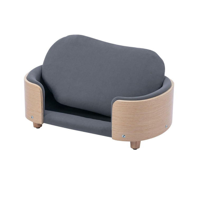 Velvet Dog Bed Pet Sofa with Solid Wood Legs and Bent Wood Back, Stain-Resistant Cushion in Multiple Colors - Luxury Pet Furniture for Cats and Dogs, Dark Grey