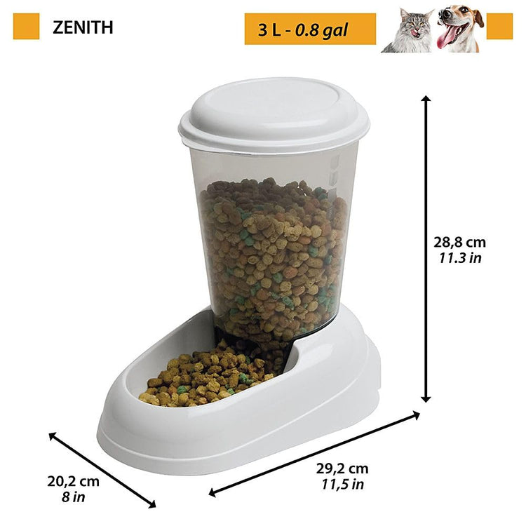 Ferplast Dry Food Dispenser for Dogs and Cats 3 Liter Zenith Practical pet Feeder Food Dispenser Biscuits for Animals, Transparent Tank with lid, Non-Slip Bottom, 20,2 x 29,2 x h 28,8 cm Blue