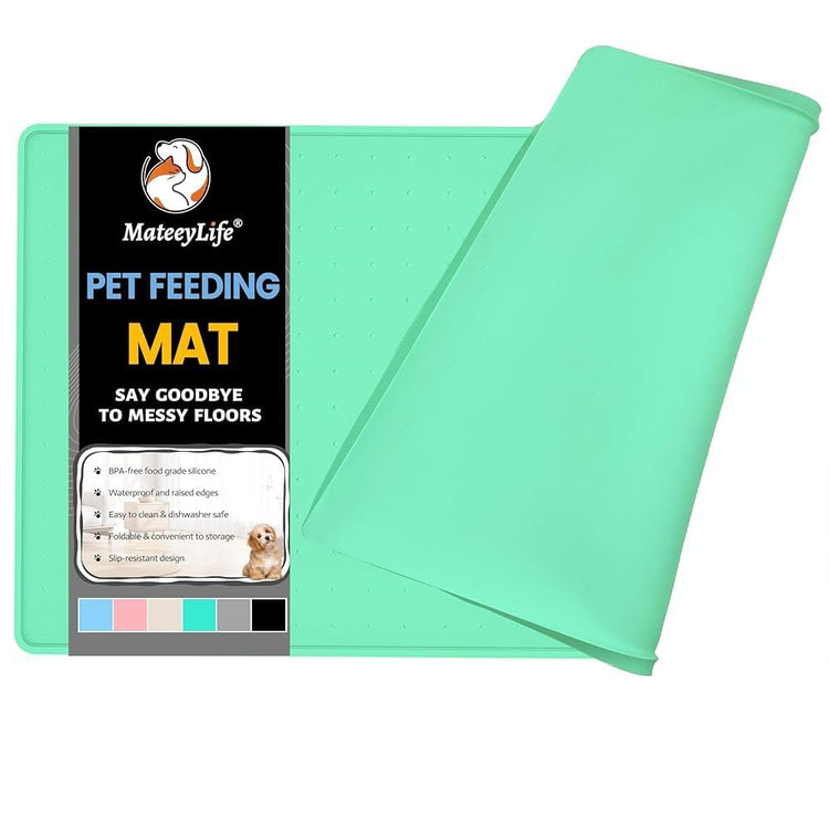 MateeyLife Silicone Cat & Dog Food Mat for Floors Waterproof, Anti-Slip Dog Bowl Mats for Food and Water, Pet Feeding Mats with Lip to Prevent Spills, Pet Placemat for Messy Drinkers to Protect Floors