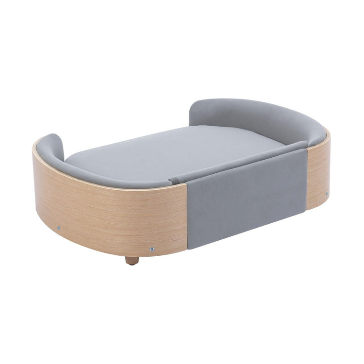Velvet Dog Bed Pet Sofa with Solid Wood Legs and Bent Wood Back, Stain-Resistant Cushion in Multiple Colors - Luxury Pet Furniture for Cats and Dogs, Dark Grey