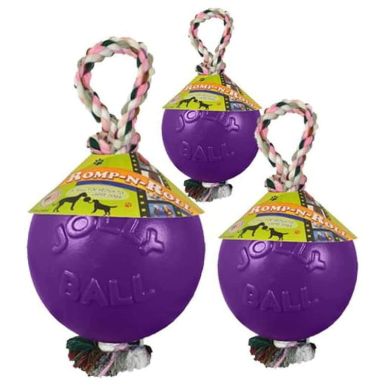 Jolly Pets Romp-n-Roll Rope and Ball Dog Toy, 6 Inches/Medium, Red (606 RD)
