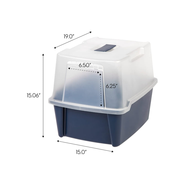 IRIS USA Cat Litter Box, Litter Box Enclosure with Scoop and Front Door Flap, Covered Kitty Litter Box for Privacy, Portable, Easy to Clean, Navy