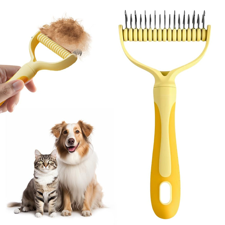 Double Sided Dematting Comb for Cats and Dogs, 2-in-1 Deshedding and Detangling Rake, Undercoat Matt Remover for Long Thick Hair, Pet Grooming Brush, Lint Remover (white)