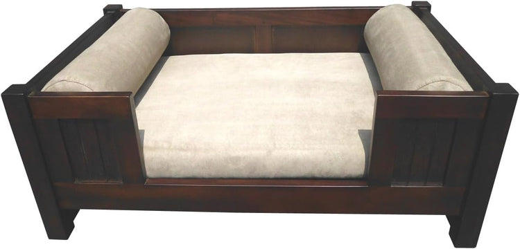 HomeStock Trevor Pet Bed - Mahogany Wood & Microsuede - Comfortable & Elegant Design