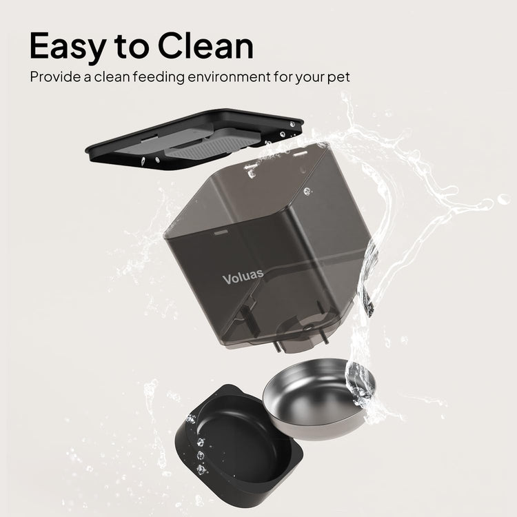 VOLUAS Automatic Cat Feeders - Timed Pet Feeder for Cats and Dogs with Dry Food Dispenser, Desiccant Bag, Programmable Portion Control, 4 Daily Meals, 10s Voice Recorder