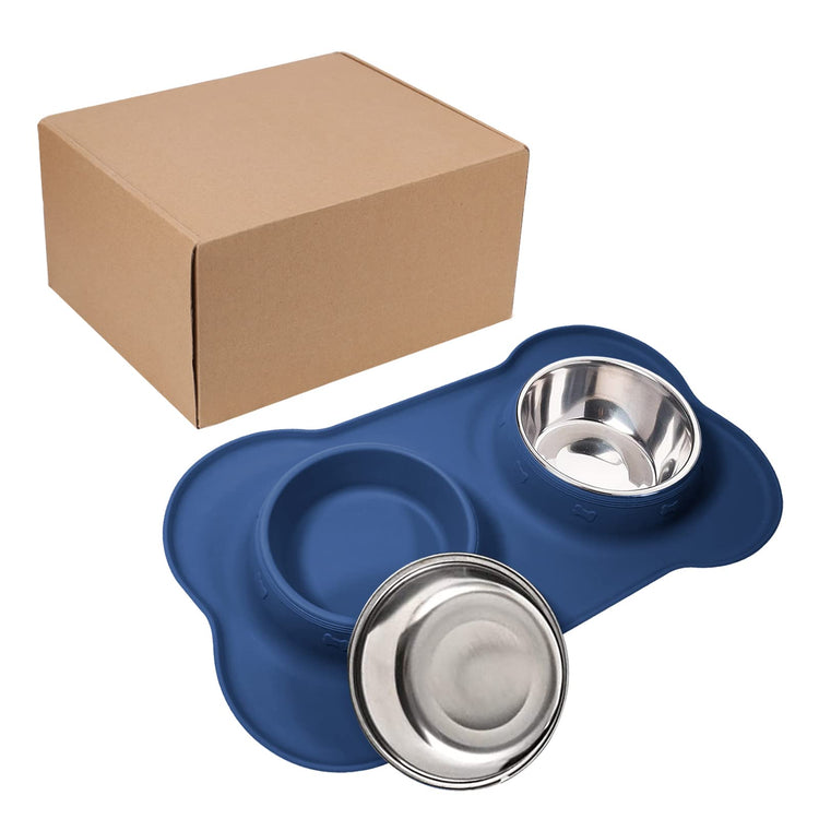 AsFrost Dog Food Bowls Stainless Steel Pet Bowls & Dog Water Bowls with No-Spill and Non-Skid, Feeder Bowls with Dog Bowl Mat for Dogs Cats and Pets-Pink, 24 0z in Total