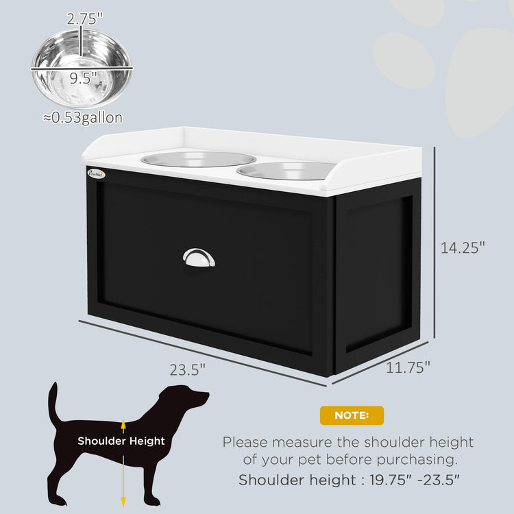 PawHut Dog Feeding Station with Storage Drawer, Dog Food Storage Cabinet with 2 Removable Elevated Pet Bowls for Large Sized Dogs, Coffee