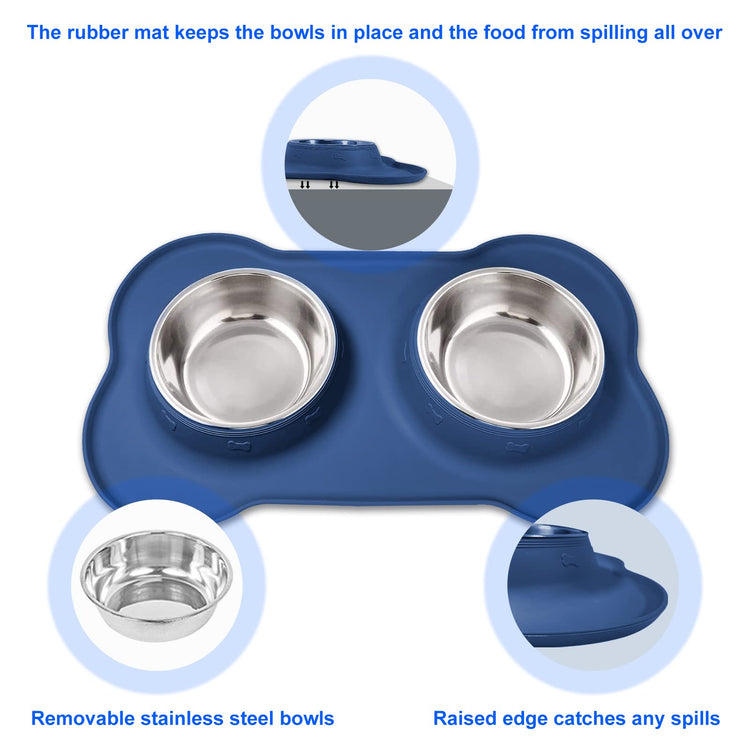 AsFrost Dog Food Bowls Stainless Steel Pet Bowls & Dog Water Bowls with No-Spill and Non-Skid, Feeder Bowls with Dog Bowl Mat for Dogs Cats and Pets-Pink, 24 0z in Total