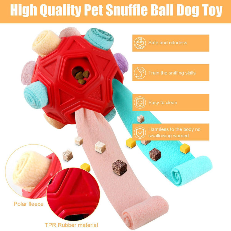 Dog Snuffle Ball-Interactive Puzzle Dog Toys Encourage Natural Foraging Skills Slow Feeder for Training and Stress Relief, Cloth Strip Hiding Food Chew Toys with Squeaky Carrot Toy for Any Size