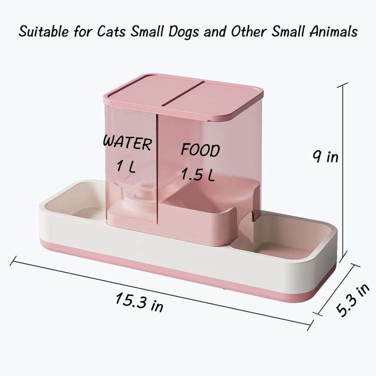 Tfwadmx Automatic Cat Food and Water Dispenser Gravity Dog Feeder Auto Cat Feeder 2 in 1 Pet Food Dispenser for Cats Small Dogs(Pink)