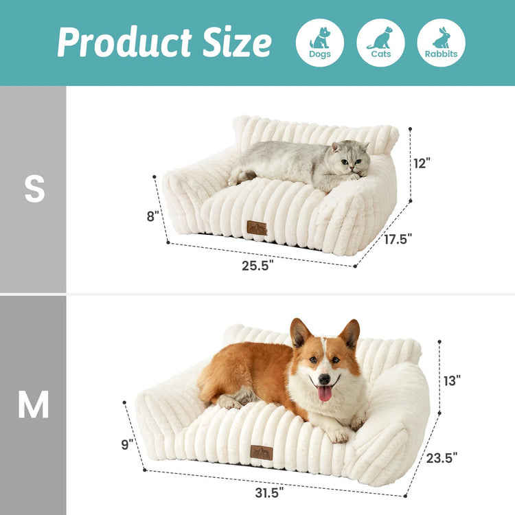 COZY KISS Cute Cat Couch, Fluffy Sofa Bed for Cats and Small Dogs, Premium Faux Rabbit Fur Cats beds for Indoor Cat, Ultra-Soft Supportive Pet Couch Furniture (Grey, S: 25.5''x17.5'')