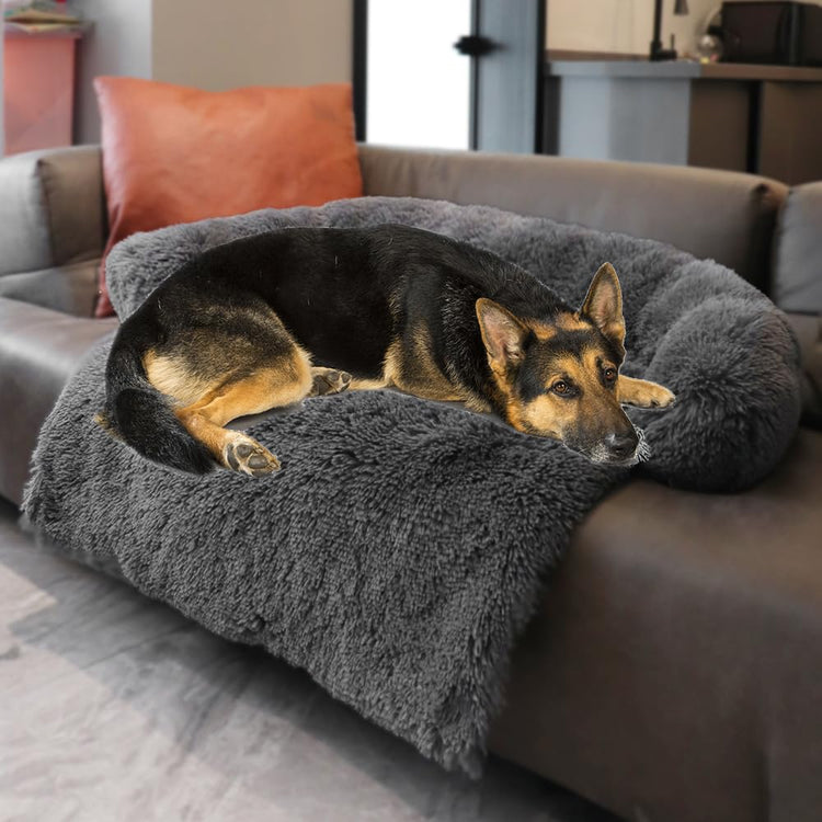 Calming Dogs/Cats Bed Mats, Dog Pad Washable Removable Couch Cover, Plush Long Fur Mat for Pets, Waterproof Lining, Perfect for Small, Medium and Large Dogs and Cats (Gradient Gray, 36"x31")