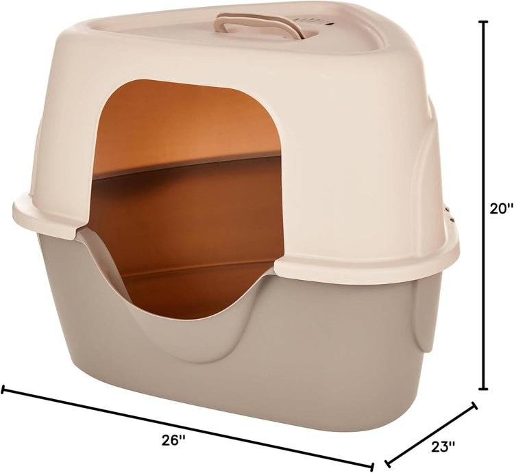 Amazon Basics Cat Litter Box with Lid, No-Mess, Spacious Enclosed Design with Odor Control, Easy Access, Stain Resistant, 26" x 23" x 20", Charcoal