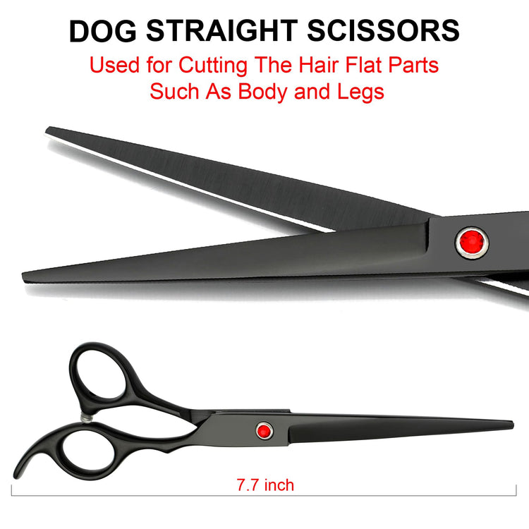 TINMARDA Dog Grooming Kit, Professional Stainless Steel Dog Grooming Scissors with Curved Shears, Pink Finger Rings - 5 Piece Sharp Durable Pet Shears for Dogs Cats At Home Salon-Quality Grooming