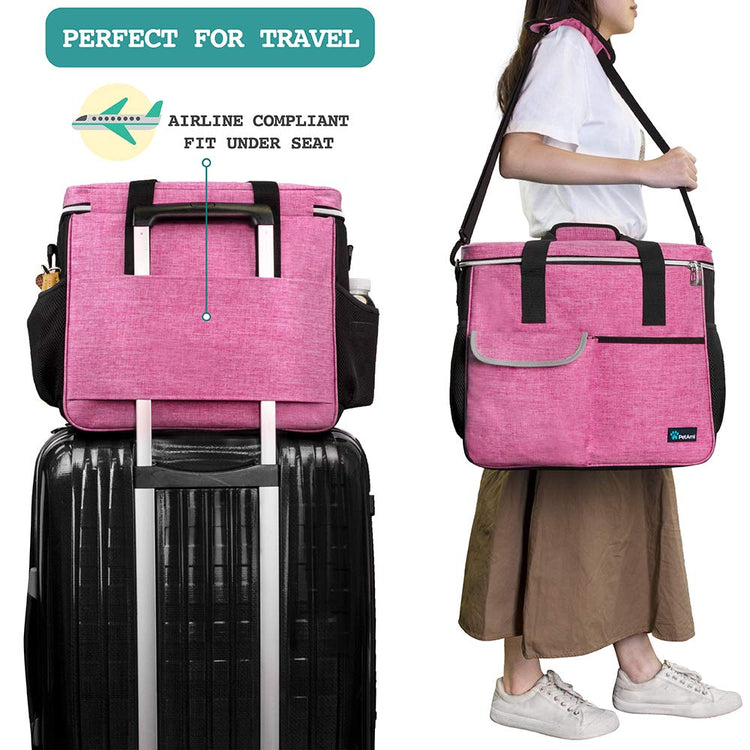 PetAmi Dog Travel Bag Organizer, Pet Travel Kit with 2 Food Containers & 2 Collapsible Dog Bowls, Pet Supplies Tote with Luggage Sleeve, Weekend Road Trip Camping Essentials, Dark Gray, Medium