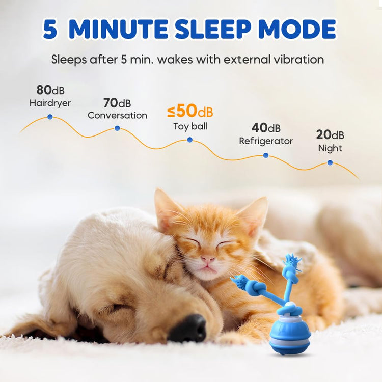 Dog Ball Toy Tail 2.0 Dog Toy, 2025 New Smart Interactive Cats Toys Ball, Squeaky Toy Electric Automatic Rolling Moving Pet Toy Balls with Rope for Cats and Medium Small Dogs Puppy (Blue, 1pcs)