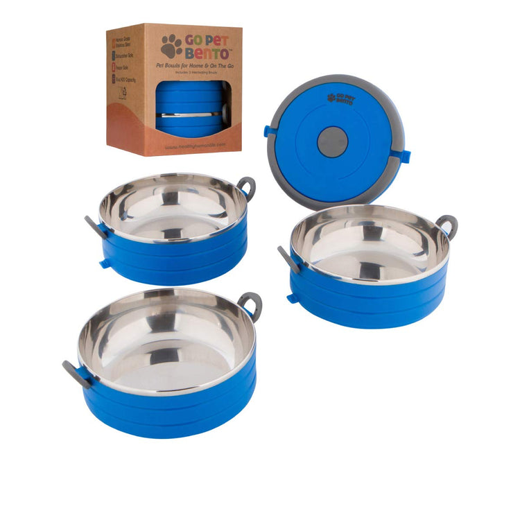 Healthy Human Travel Pet Bento Bowls - Human-Grade Stainless Steel & BPA-Free, Leak-Proof Water & Food Container Set for Dogs & Cats, 4-Pack Interlocking Bowls, Includes Spare Clips & Handle (Pink)