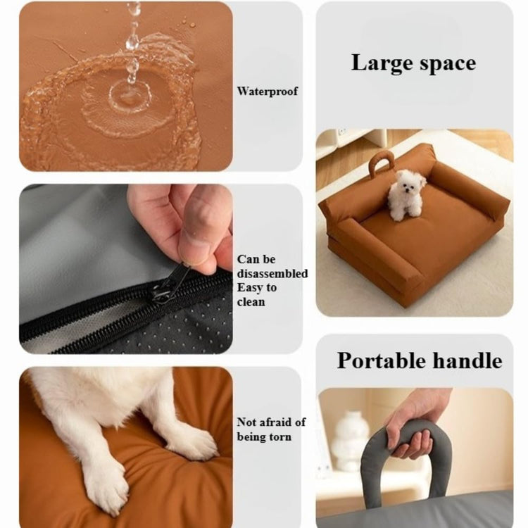 Pet Sofa Bed for Small Cats & Dogs - Faux Leather Cat Dog Couch with Non-Slip Bottom, Soft Kennel Sofa Chair for Indoor Use(Coffee)