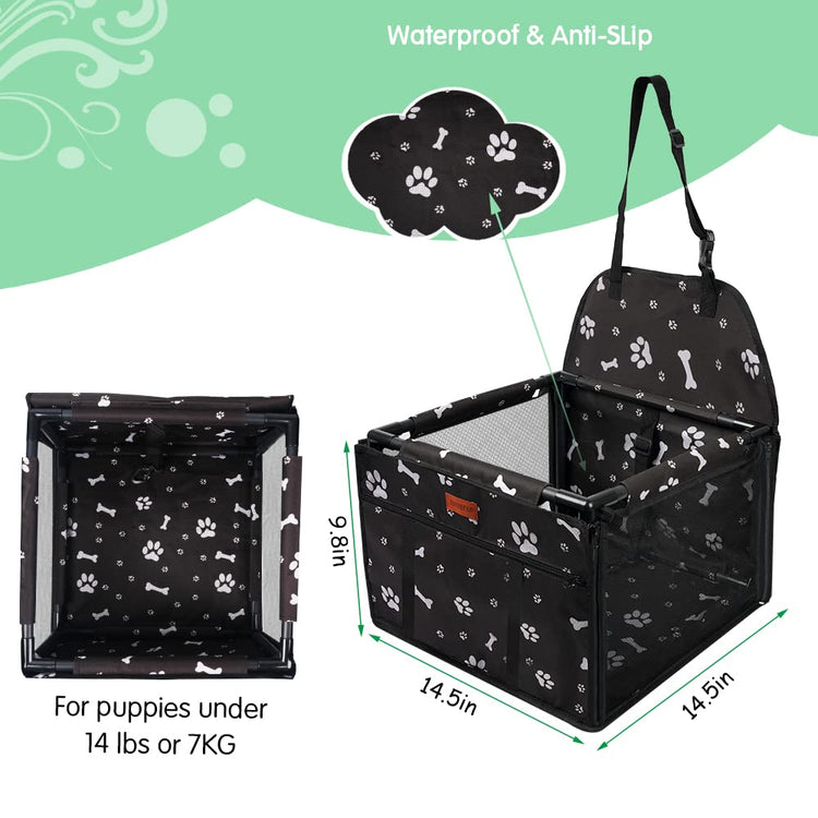 Dog Car Seat Puppy Portable Pet Booster Car Seat with Clip-On Safety Leash and PVC Support Pipe, Anti-Collapse,Perfect for Small Pets