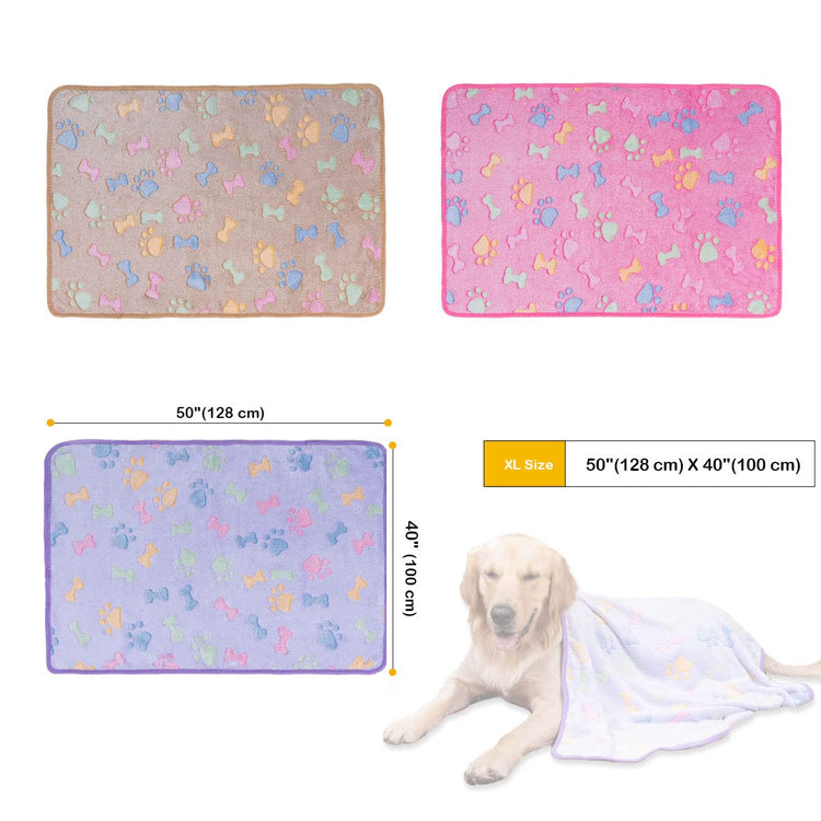 Dono 1 Pack 3 Dog Blankets, Soft Fluffy Fleece Pet Blanket Warm Sleep Mat Paw Print Design Puppy Kitten Throw Blanket Doggy Mat Blanket for Dogs