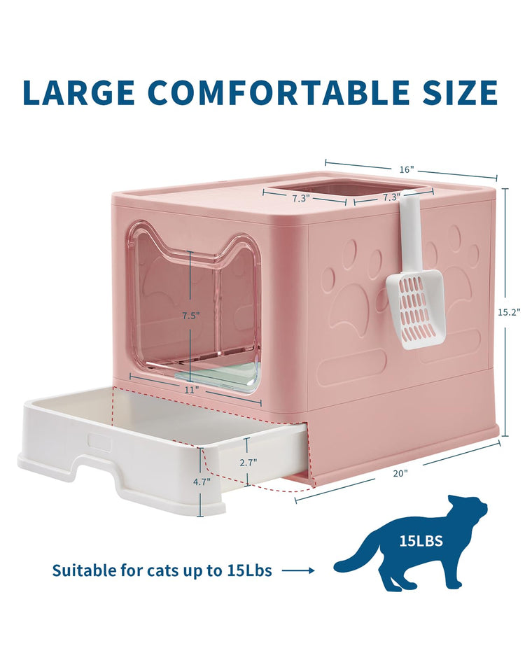 Medario Cat Litter Box with Litter Mat and Scoop, Large Covered Litter Box with Lid, Enclosed Kitty Box, Front Entry Top Exit, Odor Control, Easy to Clean (Grey)