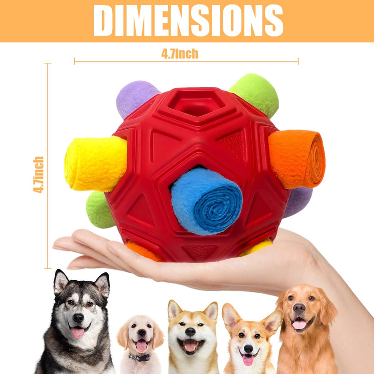 Dog Snuffle Ball-Interactive Puzzle Dog Toys Encourage Natural Foraging Skills Slow Feeder for Training and Stress Relief, Cloth Strip Hiding Food Chew Toys with Squeaky Carrot Toy for Any Size