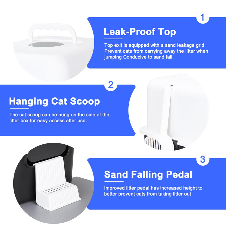 Sfozstra Black Enclosed Cat Litter Box with Lid - Lift-Off Buckle Lock for Easy Cleaning, High Sides Splash-Proof & Leak-Proof, Odor-Reducing with Deodorizer, Includes Sand Pedal, for Cats up to 8 lbs
