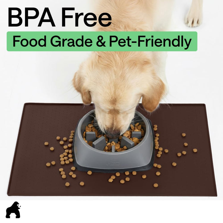 GORILLA GRIP 100% Waterproof Raised Edge BPA Free Silicone Pet Feeding Mat, Dog Cat Food Mats Contain Spills Protects Floors, Placemats for Cats and Dogs Water Bowl, 18.5x11.5, Gray