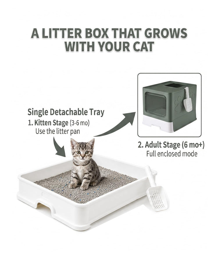Medario Cat Litter Box with Litter Mat and Scoop, Large Covered Litter Box with Lid, Enclosed Kitty Box, Front Entry Top Exit, Odor Control, Easy to Clean (Grey)