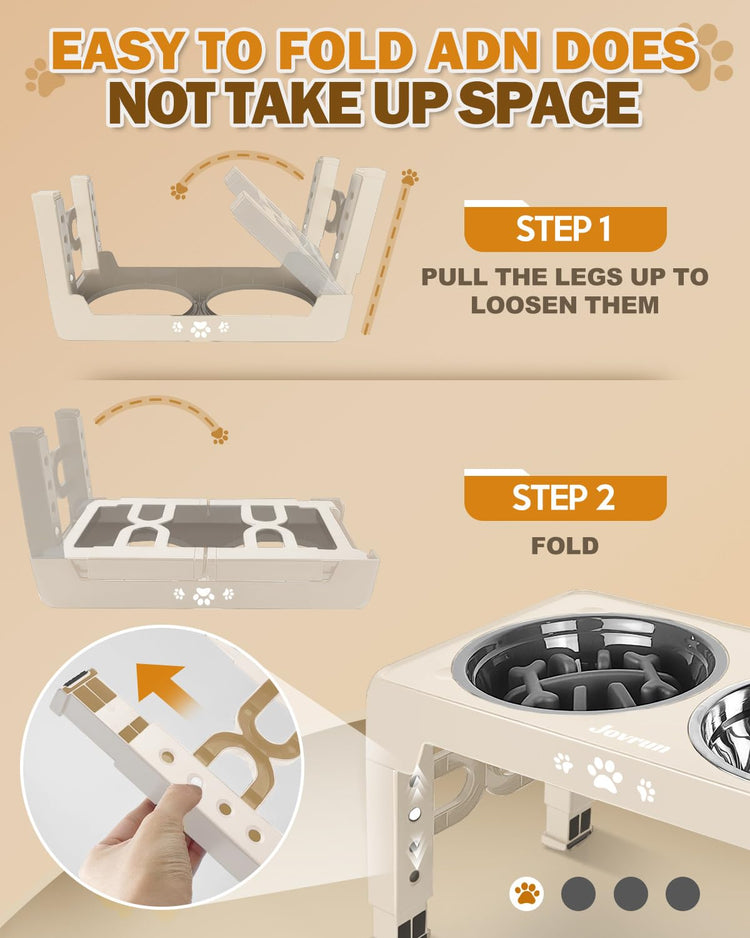 Jovrun Elevated Dog Bowls for Medium Large Size Dogs, Non-Slip Dog Feeder with 1*Stainless Steel Dishes & 1*Slow Feeder Bowl, 5 Heights Adjustable Raised Bowls to 3.15″-8.66″-9.84″-11.02″-12.2″