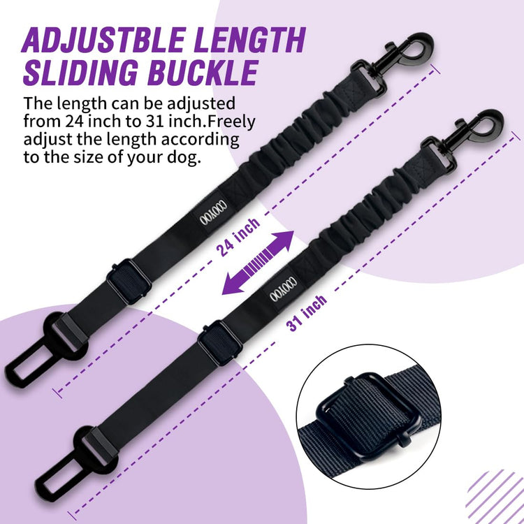 COOYOO Dog Seat Belt, Durability Retractable Dog Car Harness Adjustable Dog Seat Belt for Vehicle Nylon Pet Safety Seat Belts Heavy Duty & Elastic (1 Pack Black)