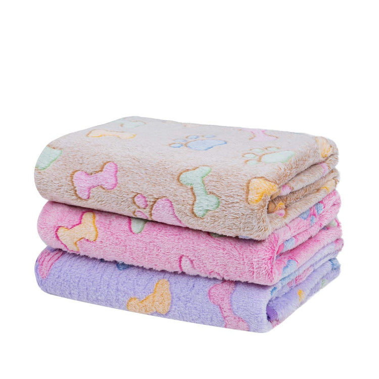 Dono 1 Pack 3 Dog Blankets, Soft Fluffy Fleece Pet Blanket Warm Sleep Mat Paw Print Design Puppy Kitten Throw Blanket Doggy Mat Blanket for Dogs